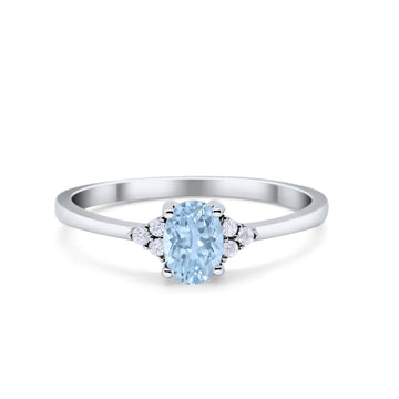 Oval Cut Wedding Ring Simulated Aquamarine CZ 925 Sterling Silver
